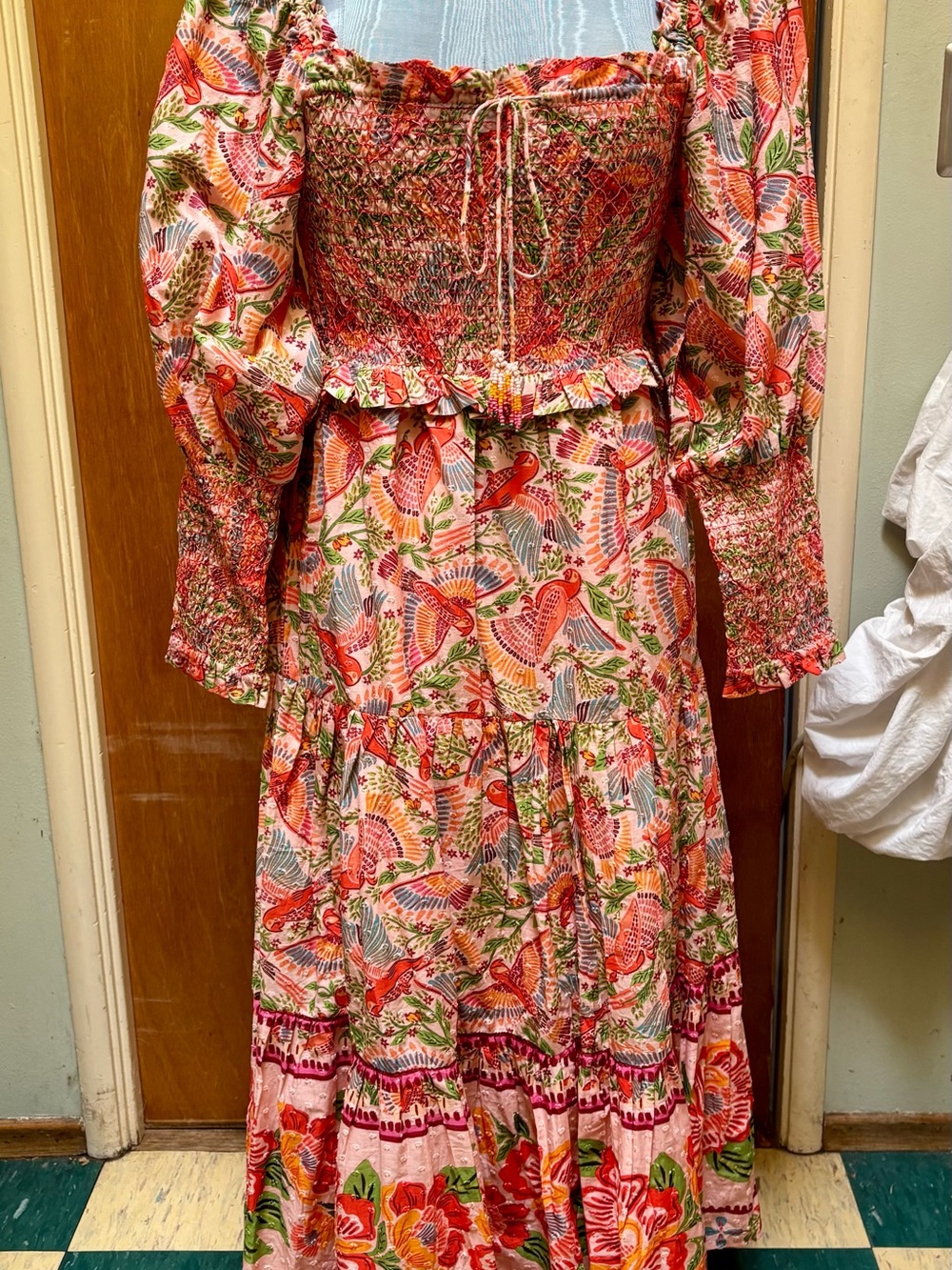 Farm Rio Puff Sleeve Parrot Maxi Dress